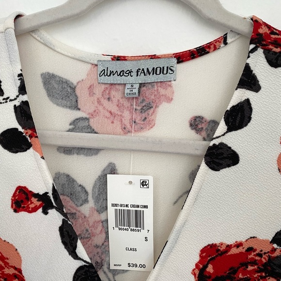 NWT Floral Print Wrap Asymmetrical Hem Mini Dress | Almost Famous Macy’s Bodycon - Picture 5 of 13